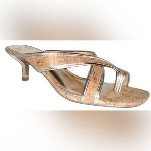 Donald J Pilner Cassia‎ Natural Platino Cork Sandals Size 10NEW kitten heels